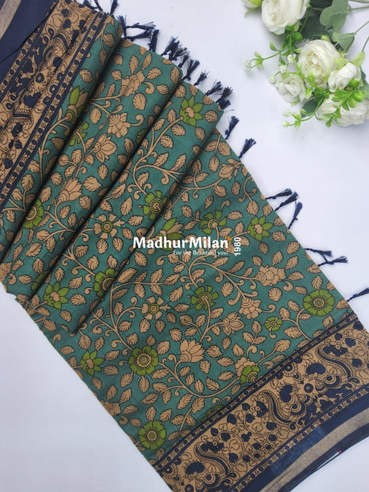 KALAMKARI PRINT KAJU SILK SAREE RAMA