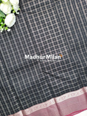 KANCHI SMALL CHECKS SAREE BLACK ONION PINK