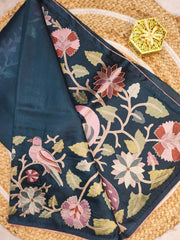 ARI EMBROIDERY WORK TISSUE ORGANZA SAREE DEEP GREEN