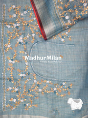 LENIN TISSUE EMBROIDERY WORK SAREE DUSTY RAMA