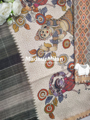 SEMI TUSSAR KALAMKARI PALLU SAREE DUSTY GREEN