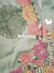 FLOWER EMBROIDERY TISSUE ORGANZA SAREE PISTA