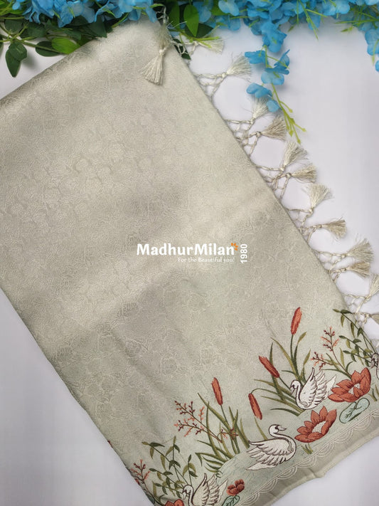 SOFT SILK EMBROIDERY WORK SAREE WHITE