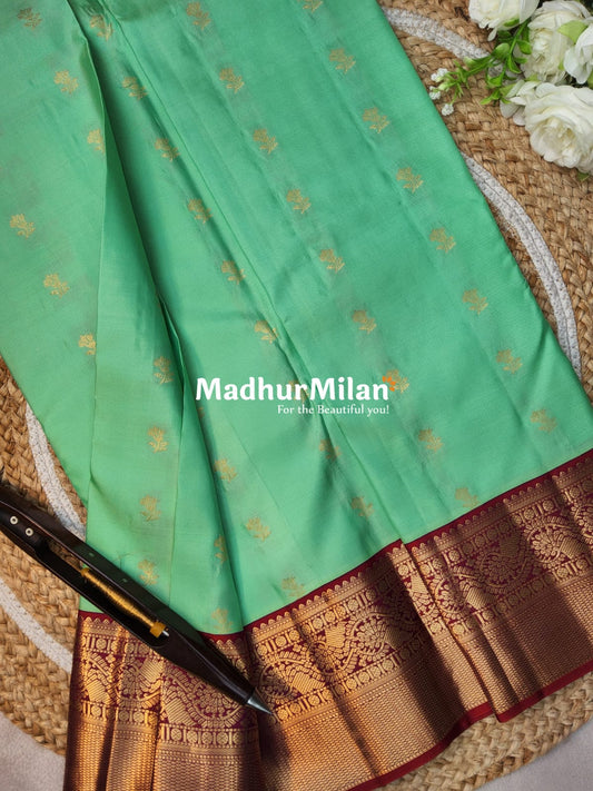 KANCHI BUTTA BORDER SAREE AQUA RED