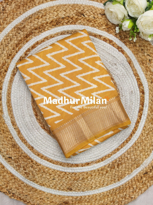 ZIG ZAG PRINT ASSAM SILK SAREE YELLOW