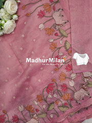 LENIN TISSUE WORK SAREE DUSTY PINK