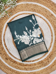 FLORAL PRINT ASSAM SILK WHITE DUSTY GREEN