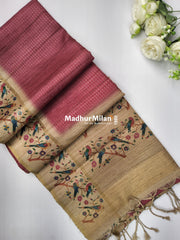 PIN STRIPES DIGITAL SEMI TUSSER SAREE ONION