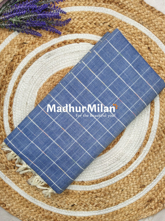 BENGALI CHECKS COTTON SAREE BLUE