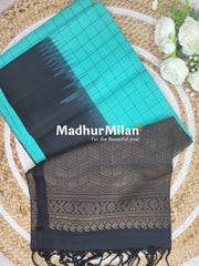UPPADA SOFT SILK SAREE AQUA GREEN BLACK