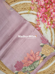 FLOWER EMBROIDERY TISSUE ORGANZA SAREE ROSE PINK