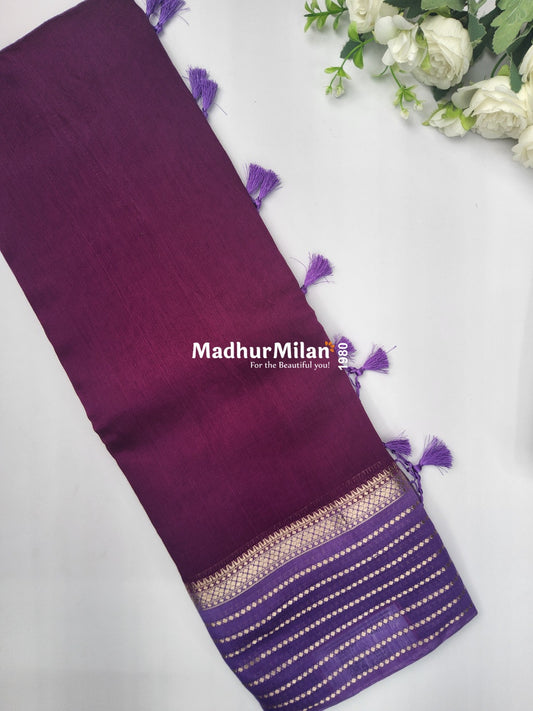 8 LINE BORDER ASSAM SILK SAREE WINE LAVENDER