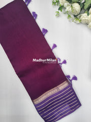 8 LINE BORDER ASSAM SILK SAREE WINE LAVENDER