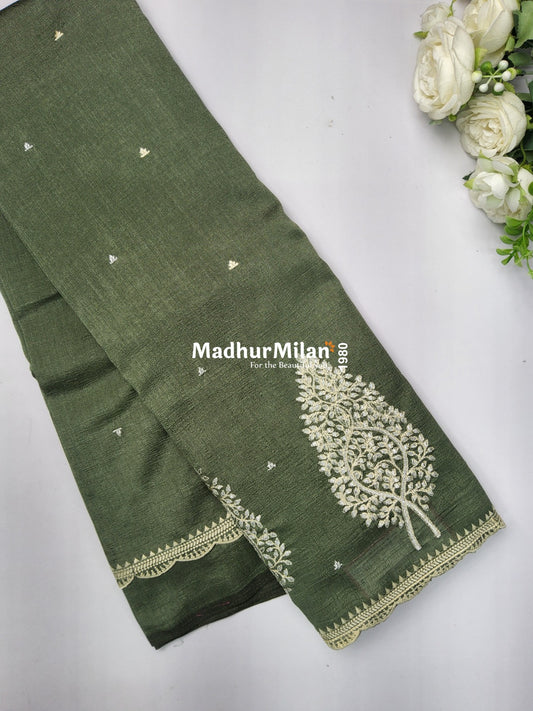 KUSHI SILK EMBROIDERY WORK SAREE SEAGREEN