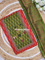 PATOLA PRINT COTTON UNSTITCHED SALWAR SUIT BRICK