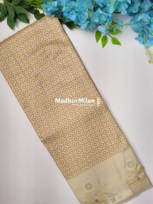 SEMI TUSSER EMBROIDERY BORDER SAREE YELLOW