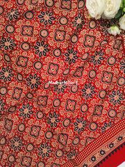 AJRAKH PRINT GAJI MODAL SAREE RED