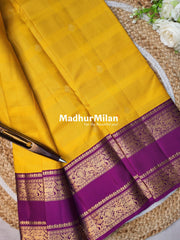 KANCHI CHECKS BUTTA BENTEX BORDER SAREE YELLOW WINE