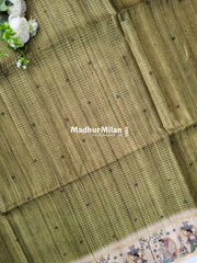 PIN STRIPES DIGITAL SEMI TUSSER SAREE MEHNDI