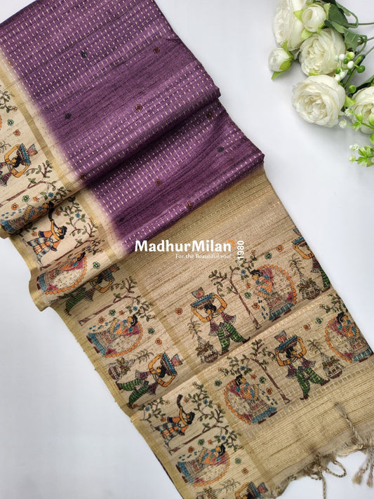 PIN STRIPES DIGITAL SEMI TUSSER SAREE PURPLE