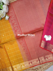 CHECKS BUTTA BORDER SOFT SILK SAREE YELLOW PEACH