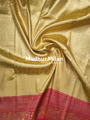 GANGOTRI TISSUE SILK SAREE DUSTY GOLDEN YELLOW PINK