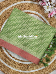 SWISS COTTON SAREE PISTA GREEN