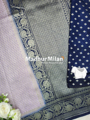 BANARASI SEMI GEORGETTE SARE SOFT LAVENDER NAVY BLUE