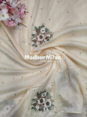 SATTVA RAW SILK EMBROIDERY WORK SAREE CREAM