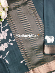 FLORAL PRINT ASSAM SILK WHITE DUSTY GREEN