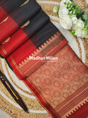 STRIPES BUTTA SOFT SILK SAREE BLACK RED