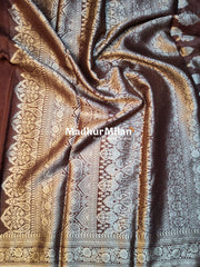 MAYA BANARASI CREPE PLAIN BODY GOLD JARI BORDER SAREE COFFEE