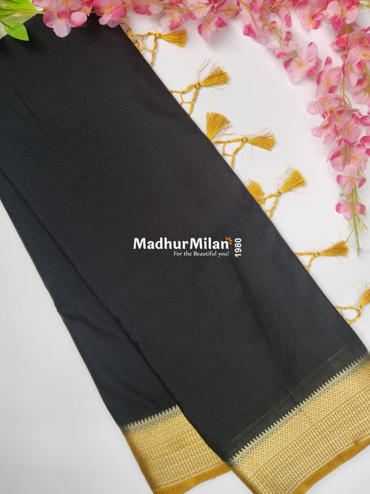 SEMI CREPE SILK SAREE BLACK GOLD