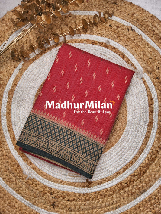 BANARASI COTTON LOOMS DUSTY RED GREEN