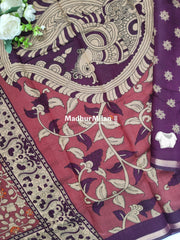 KALAMKARI PRINT KAJU SILK SAREE DUSTY BRICK