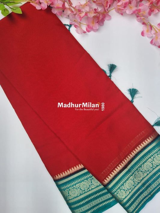 SEMI CREPE SILK SAREE RED RAMA