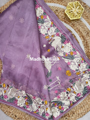 EMBROIDERY BORDER TISSUE ORGANZA SAREE DUSTY ROSE PINK