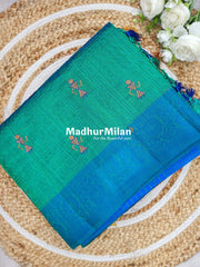 WARLI EMBROIDERY WORK RAW SILK SAREE TEAL