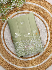 FLORAL WHITE EMBROIDERY WORK SAREE SOFT SAGE GREEN