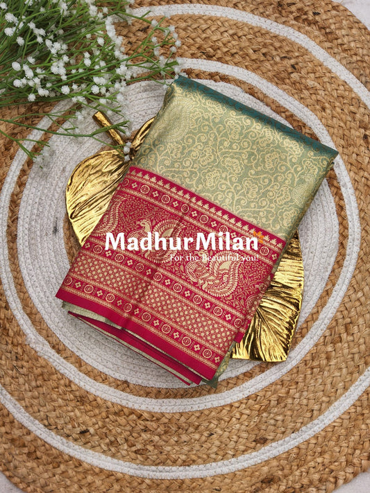 APSARA TISSUE SILK SAREE GOLDEN RAMA PINK