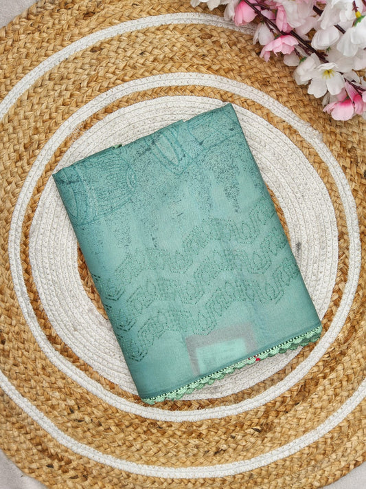 PEACOCK SILK SEMI TUSSER SAREE TEAL BLUE