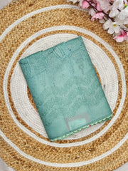 PEACOCK SILK SEMI TUSSER SAREE TEAL BLUE