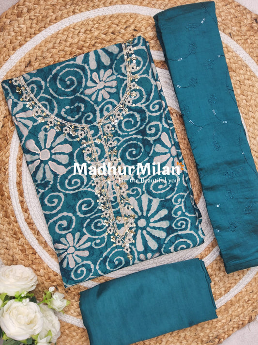 INIRA FLORAL PRINTS SALWAR SUIT SET DARK TEAL