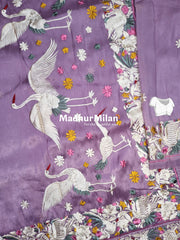 EMBROIDERY BORDER TISSUE ORGANZA SAREE DUSTY ROSE PINK