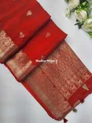 BANARASI BUTTA RUSSIAN CREPE SAREE RED