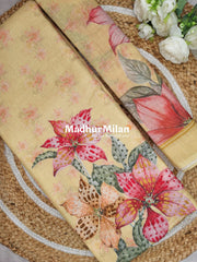 LINEN FLORAL PANEL UNSTITCHED SALWAR SUIT YELLOW
