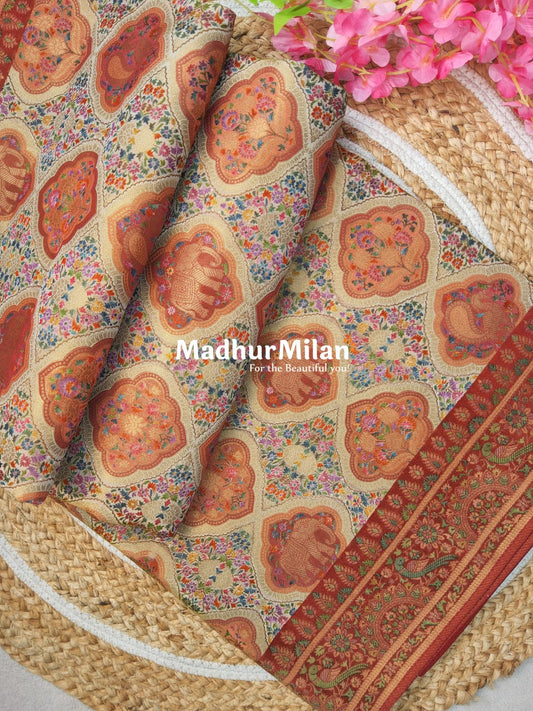 BANARASI ALFA MEENA WEAVE SAREE BEIGE