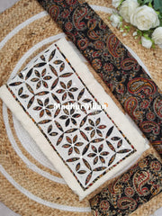 APLIC WORK EMBROIDERY WORK UNSTITCHED SALWAR SUIT CREAM