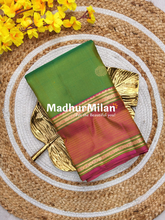 KANCHI BUTTTA BENTEX BORDER SAREE GREEN PEACH