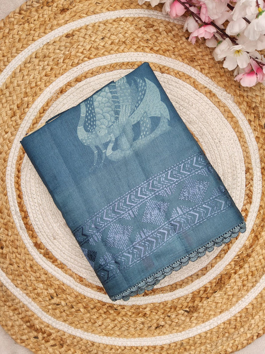 PEACOCK SILK SEMI TUSSER SAREE BLUE